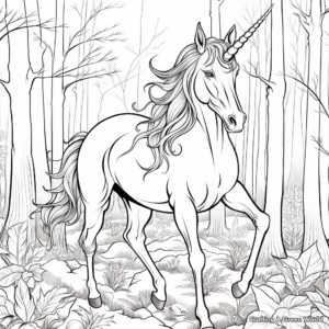 Fantasy Unicorn in the Forest Coloring Pages 4