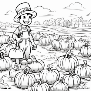 Farm-Scene Pumpkin Patch and Jack o Lantern Coloring Pages 1