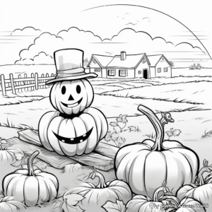 Farm-Scene Pumpkin Patch and Jack o Lantern Coloring Pages 3