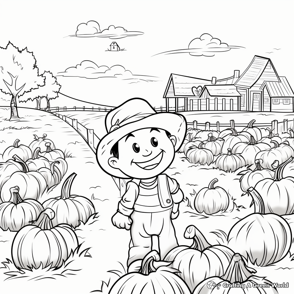 Farm-Scene Pumpkin Patch and Jack o Lantern Coloring Pages 4