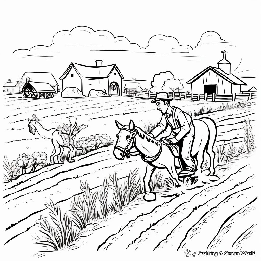 Farmer's Busy Day: Farm Scene Coloring Pages 1
