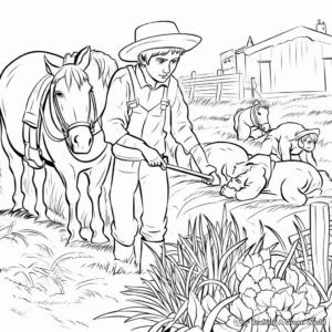 Farmer's Busy Day: Farm Scene Coloring Pages 4