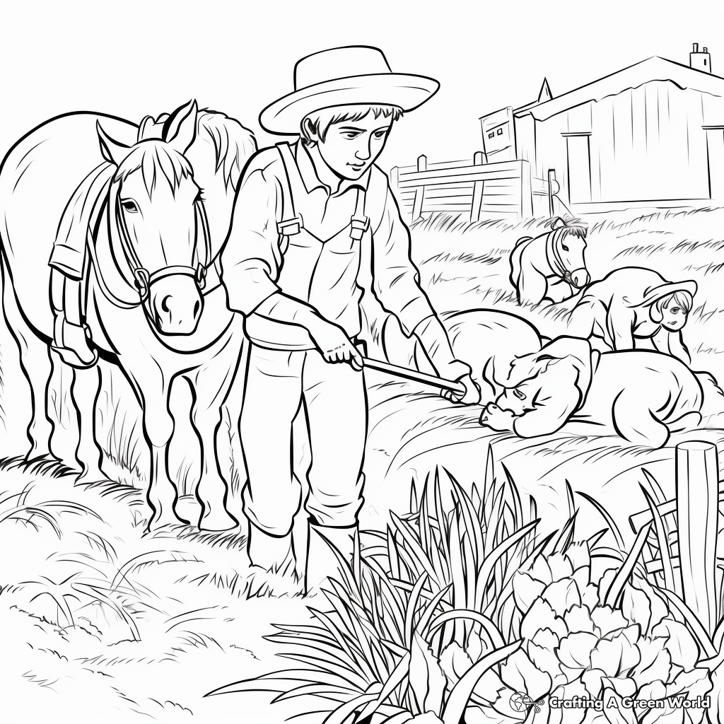 Farmer's Busy Day: Farm Scene Coloring Pages 4