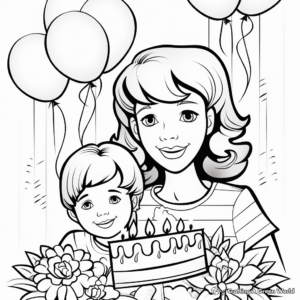 Festive Birthday Banner Coloring Pages for Mom 1