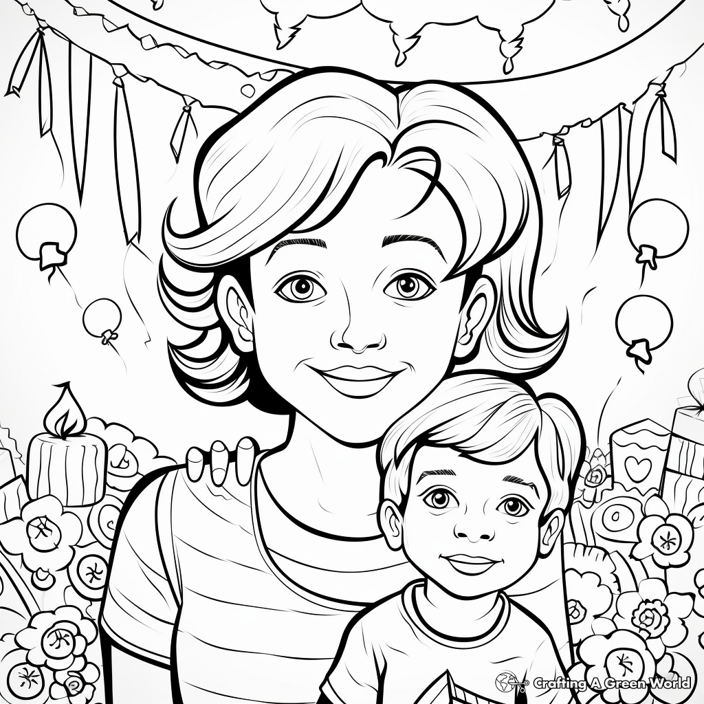Festive Birthday Banner Coloring Pages for Mom 2