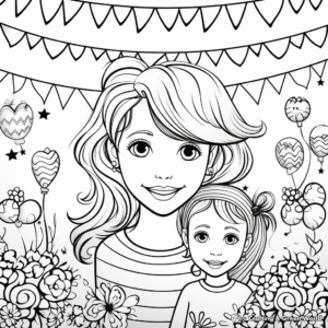 Festive Birthday Banner Coloring Pages for Mom 3