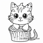 Festive Cat Cupcake Birthday Coloring Pages 2