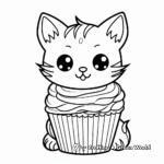 Festive Cat Cupcake Birthday Coloring Pages 3