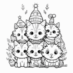 Festive Cat Pack Celebrating Christmas Coloring Pages 1