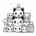 Festive Cat Pack Celebrating Christmas Coloring Pages 2