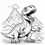 Fierce Velociraptor and Volcano Eruption Coloring Pages 1