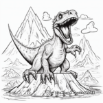 Fierce Velociraptor and Volcano Eruption Coloring Pages 2