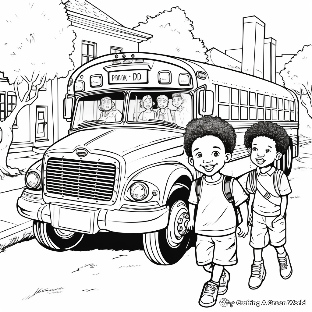 First Day of School Bus Scene Coloring Pages 1
