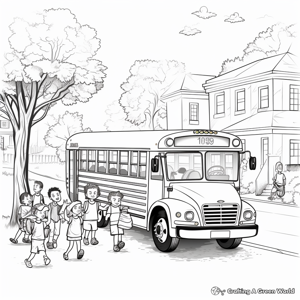 First Day of School Bus Scene Coloring Pages 2