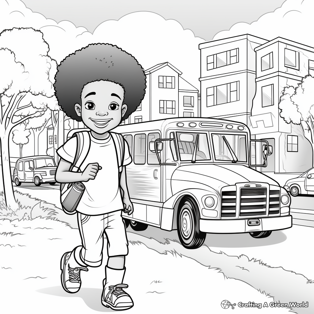 First Day of School Bus Scene Coloring Pages 3