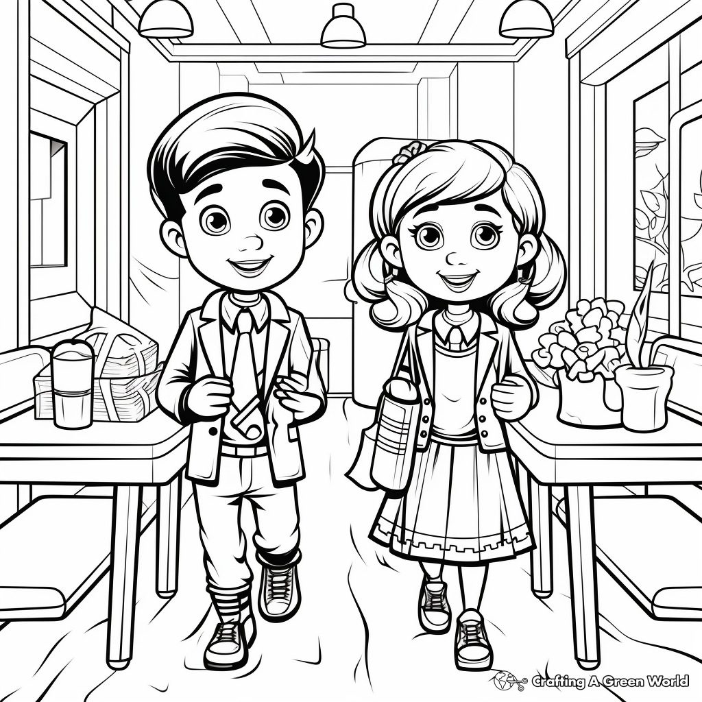 First Day of School: Lunchtime Coloring Pages 4