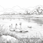 Flamingos by the Lake Scenic Coloring Pages 1