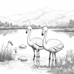 Flamingos by the Lake Scenic Coloring Pages 2