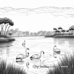 Flamingos by the Lake Scenic Coloring Pages 4