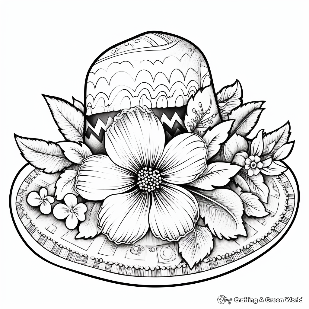 Floral-Embellished Sombrero Coloring Pages 2