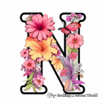 Floral Letter N Coloring Pages for Garden Lovers 1