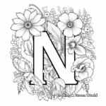 Floral Letter N Coloring Pages for Garden Lovers 3