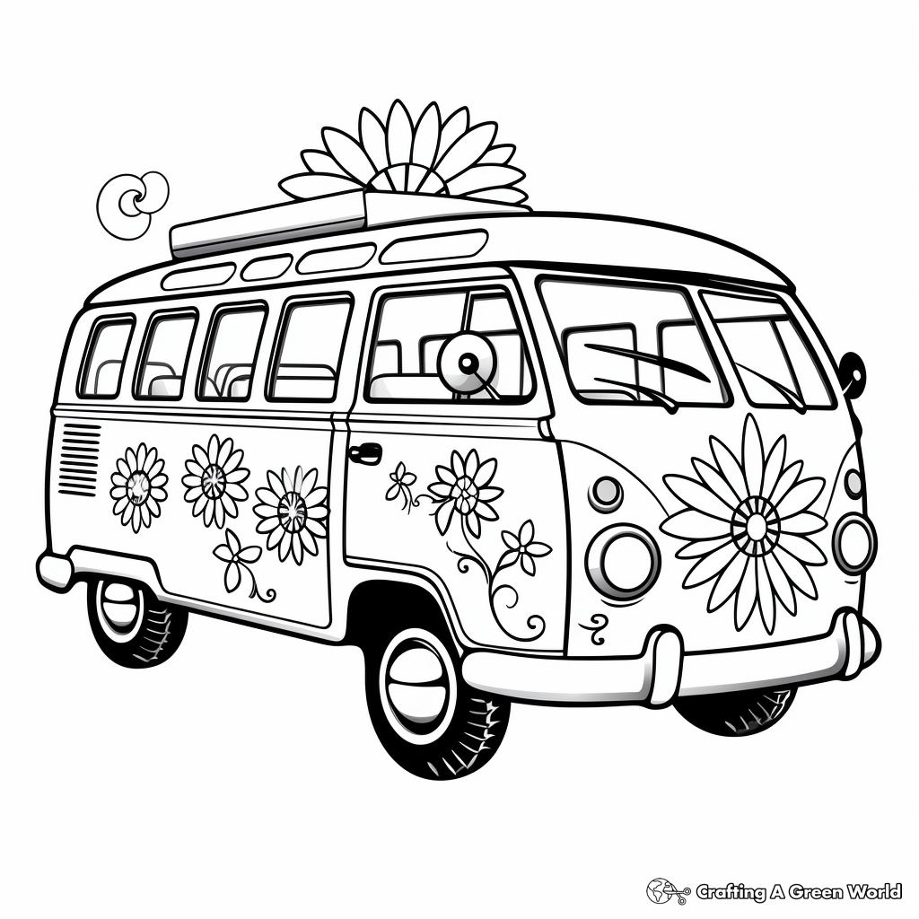 Flower Power Hippie Van Coloring Pages 1
