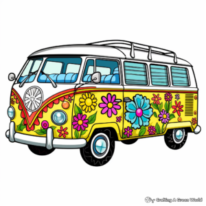 Flower Power Hippie Van Coloring Pages 3