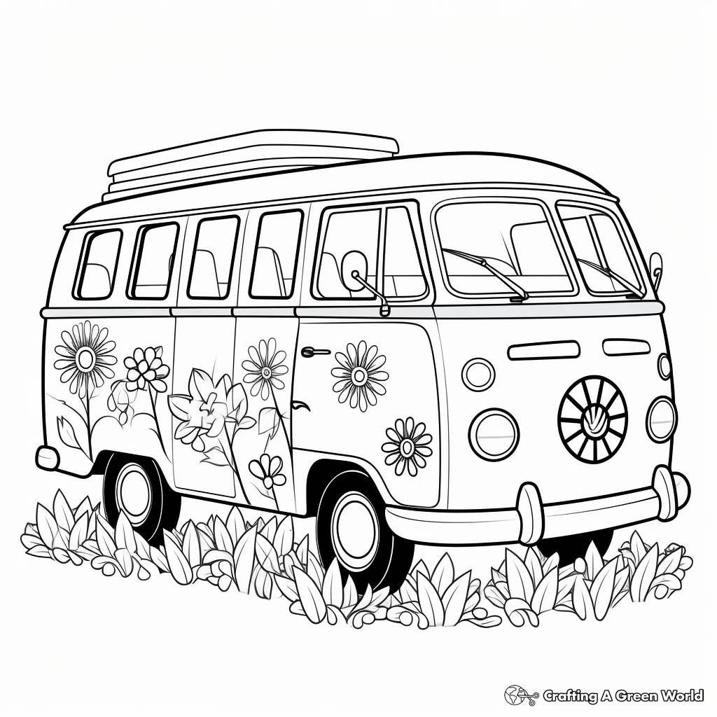 Flower Power Hippie Van Coloring Pages 4