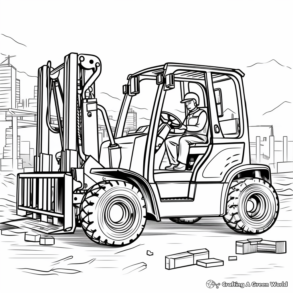 Forklift in Action Coloring Pages 2