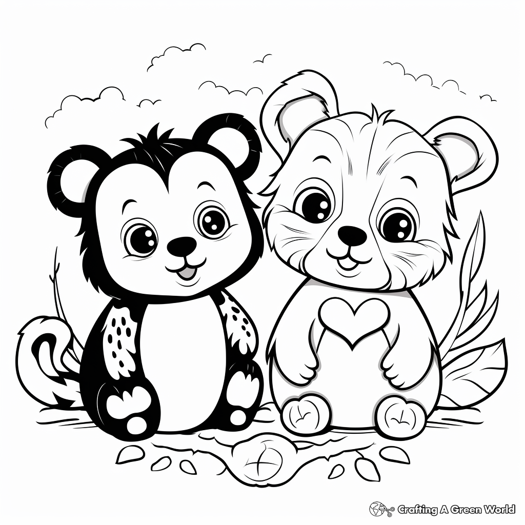 Friendly Valentine's Day Animal Pairs Coloring Pages 2