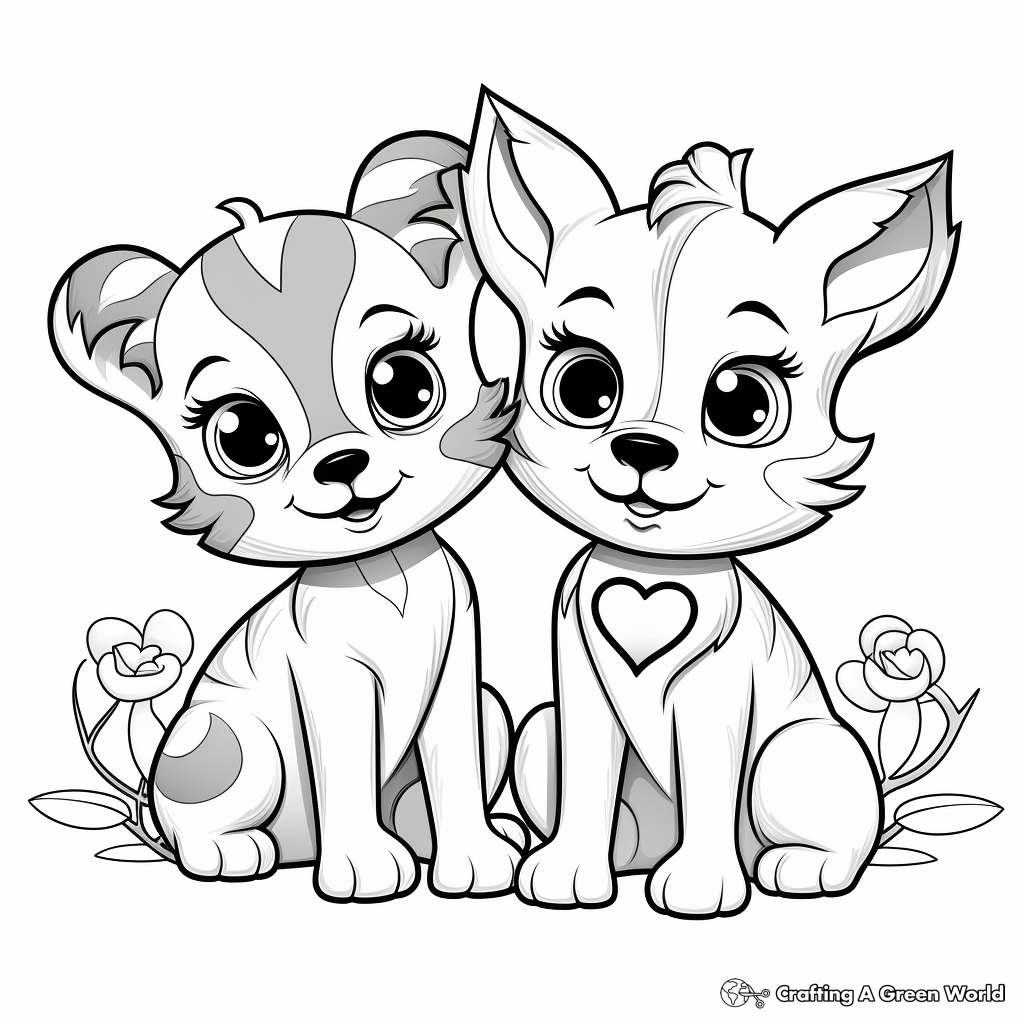 Friendly Valentine's Day Animal Pairs Coloring Pages 3