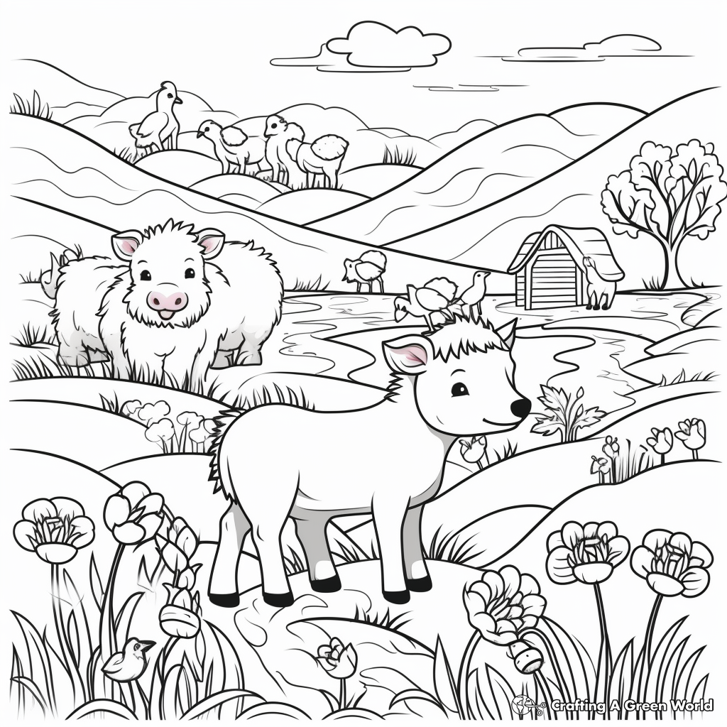 Frolicking Animals in Spring April Coloring Pages 1