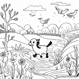 Frolicking Animals in Spring April Coloring Pages 2