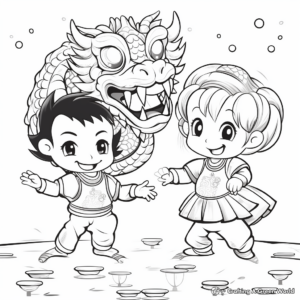 Fun-Filled Dragon Dance Coloring Pages for Kids 2
