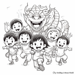 Fun-Filled Dragon Dance Coloring Pages for Kids 3