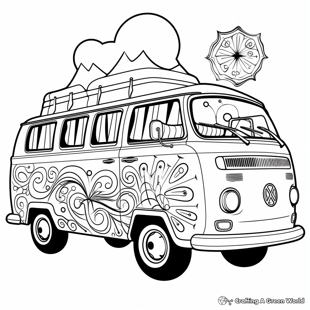 Funky Art-Style Hippie Van Coloring Pages 1