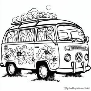 Funky Art-Style Hippie Van Coloring Pages 3