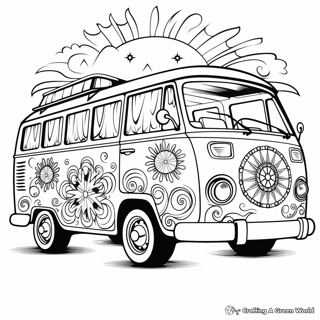 Funky Art-Style Hippie Van Coloring Pages 4