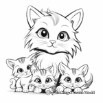 Furry Feline Family Coloring Pages: Mother Cat with Kittens 2