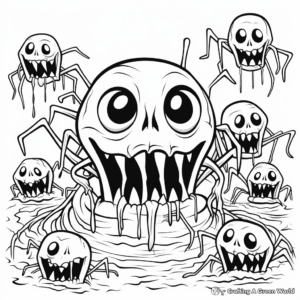 Ghoulish Spiders Halloween Coloring Pages 3