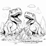 Giganotosaurus and T Rex with Background Volcanic Eruption Coloring Pages 4