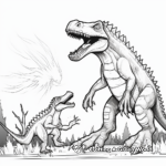 Glowing Spinosaurus vs T-Rex in the dark Coloring Pages 1