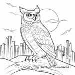 Great Horned Owl in Moonlight: Night-Scene Coloring Pages 1