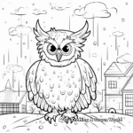 Great Horned Owl in The Rain: Weather-Scene Coloring Pages 2