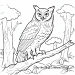 Great Horned Owl in the Wild: Forest-Scene Coloring Pages 1