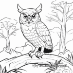 Great Horned Owl in the Wild: Forest-Scene Coloring Pages 2