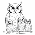 Great Horned Owl with Owlets Coloring Pages 1
