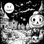 Halloween Night Scene Adult Coloring Pages 1