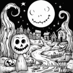 Halloween Night Scene Adult Coloring Pages 4